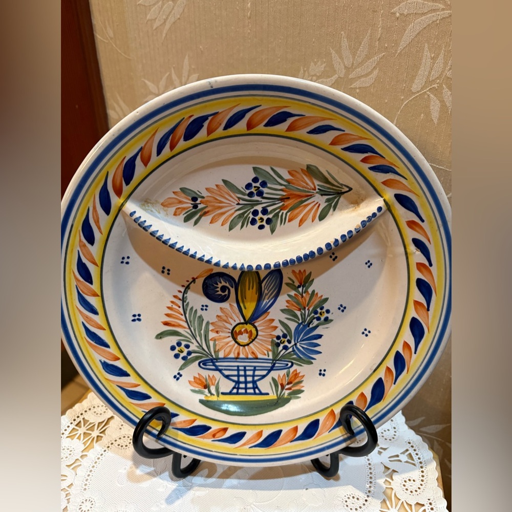Henriot Quimper Decorative Ceramic Plate with Floral Design